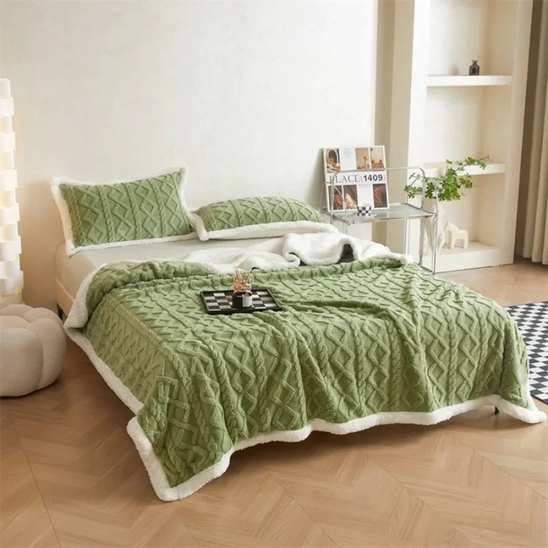 Winter Thick Double sided Flannel Felt Taff+Cashmere Bed Cover Dual purpose Carpet for Bedroom Living Room Warm Home Decoration