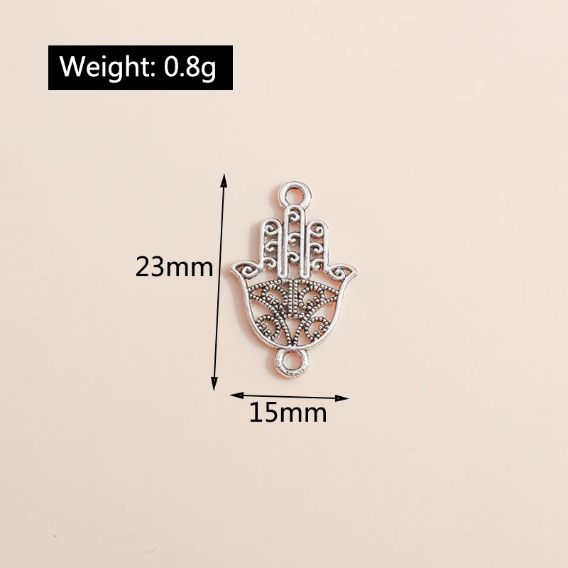 Leslie 30 Stück 15 x 23 mm Antik Silber Farbe Metall Hamsa Hand Charms für DIY Anhänger Schmuck handgemachte Armband Halskette – Detail 1