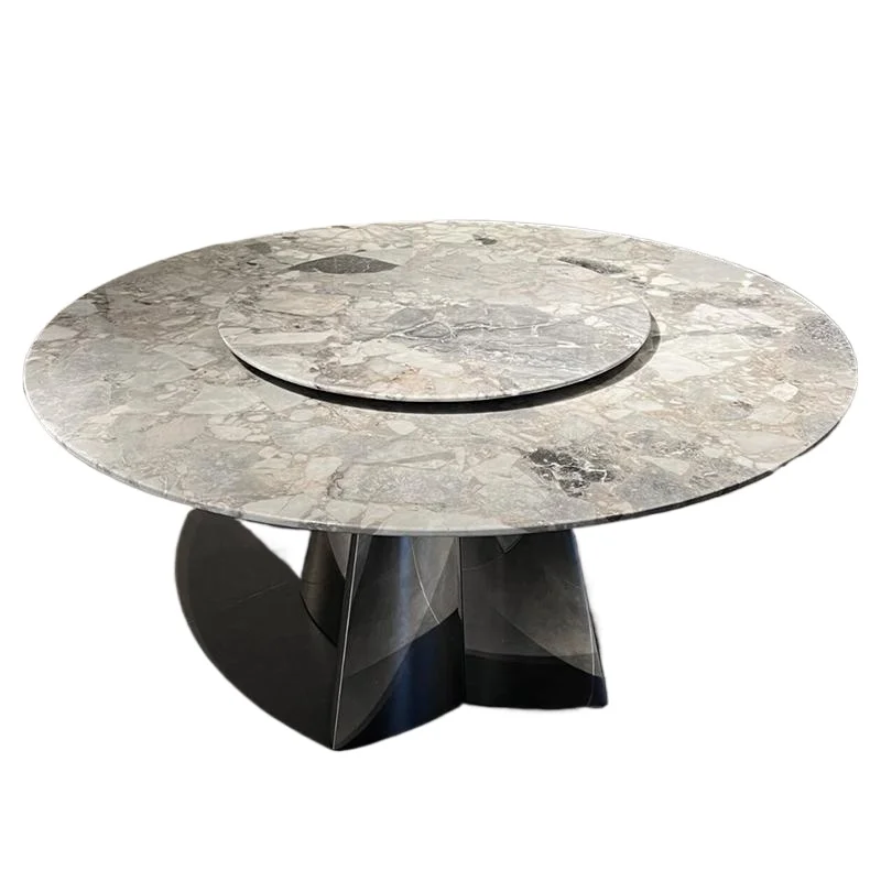 

Серый роскошный камень обеденный стол из натурального мрамора, светлый роскошный круглый стол, бытовой элитный обеденный стол
