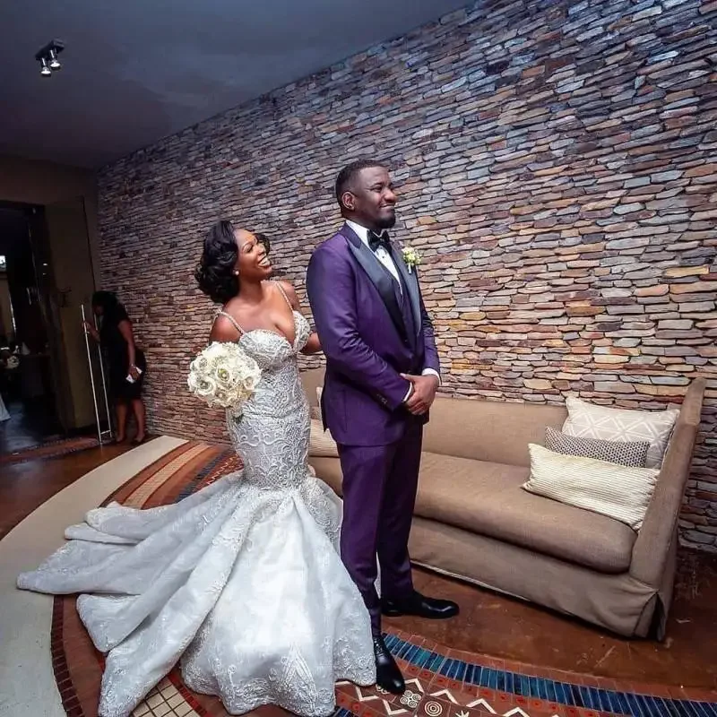 Robe de Mariée Sirène Africaine Personnalisée, en Dentelle Noire, Grande Taille, Quelle que soit la Mariée Faite à la Main