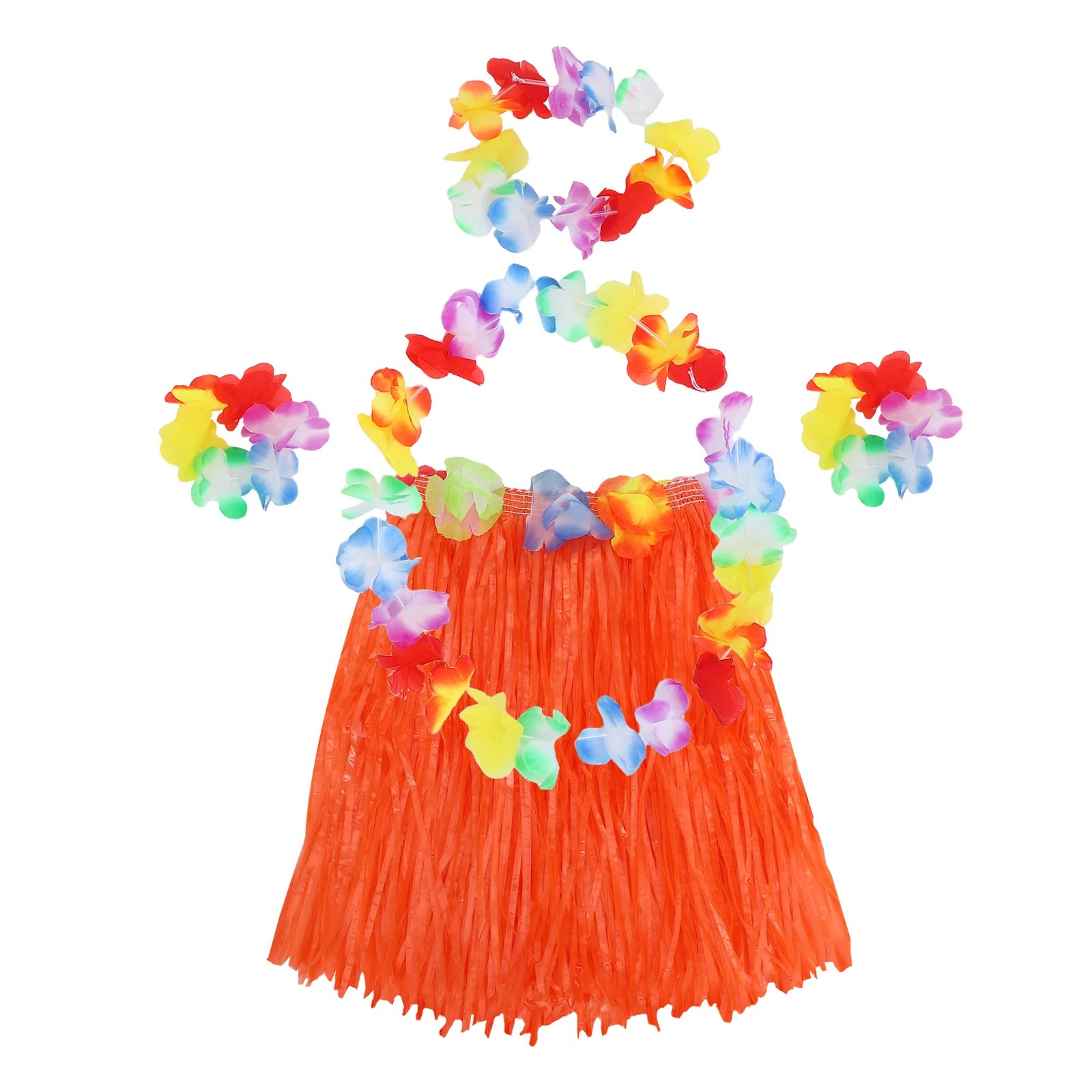 

's Grass Skirt Suit Hawaiian Headbands Dress Suspender Girl Orange Flower Hair Accessories