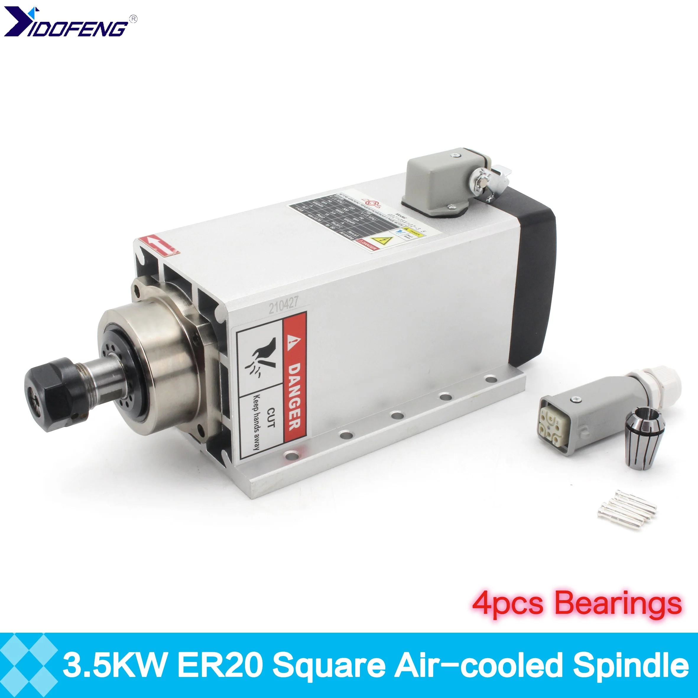 

Square Air Cooled Spindle Motor 18000RPM 220V 3.5KW ER20 Collets 4 Bearings High Speed for CNC Engraving Milling