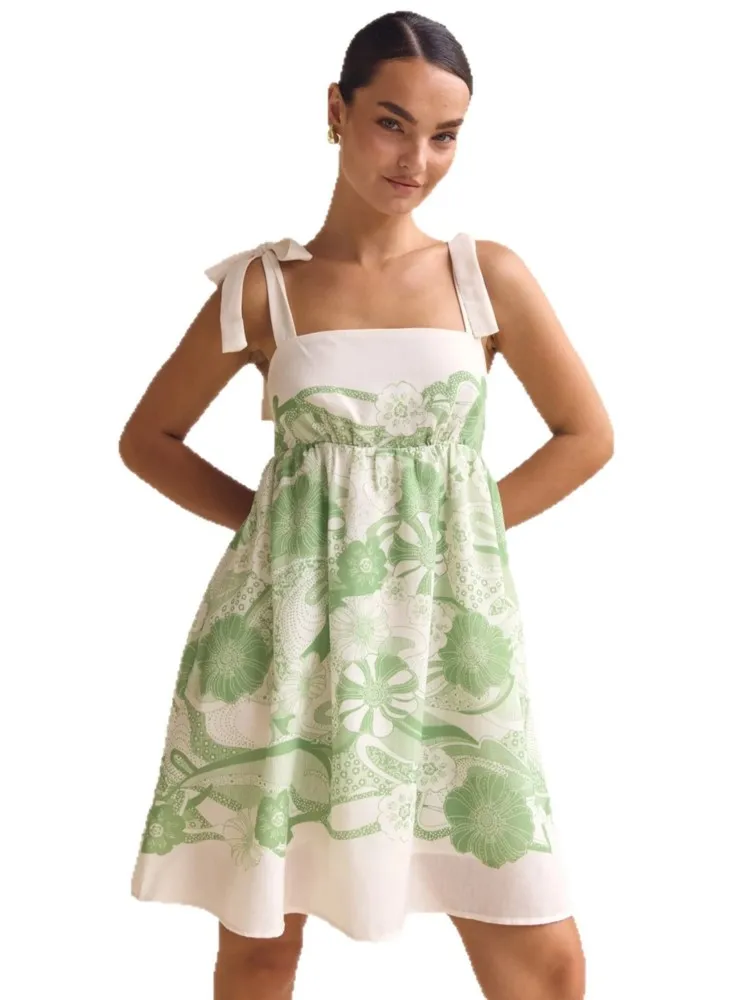 Été couverture Ups femmes maillot de bain Spaghetti sangle Robes maillot de bain 2026 nouvelle fleur imprimé plage vacances Mini Robes couverture