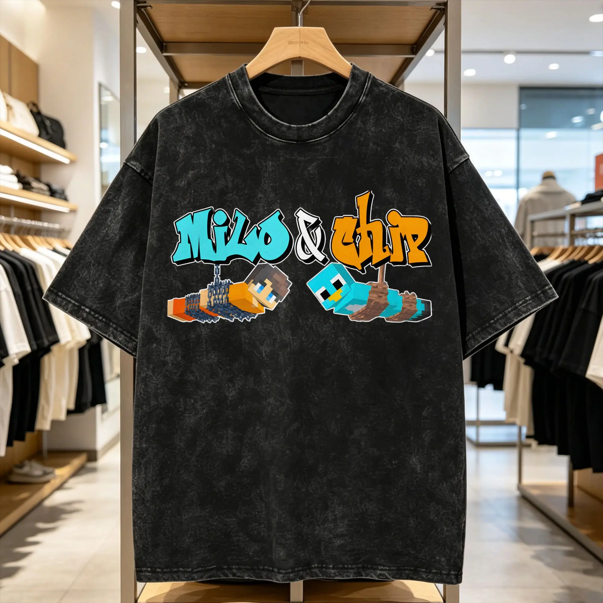 Oversized Washed T-Shirt Milo And Chip Loose T-Shirts  Fashion Tee Shirt for Men Summer Awesome Print Clothes