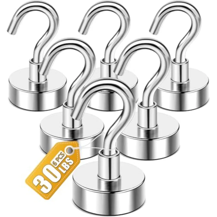 

Magnetic Hooks 30lbs+ N52 Heavy Duty Strong Magnets 6 Pack for Refrigerator Fridge Kitchen Grills Classroom Beach Vacation Crui
