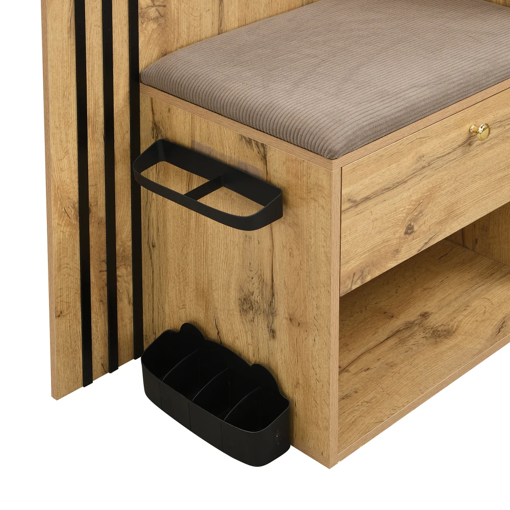 Kleiderschrank-Set, kompakter Flur-Kleiderschrank mit Spiegel und Kissen mit schwarzem Zierstreifen, Regal, Flur-Kleiderschrank, Schuhschrank – Detail 25