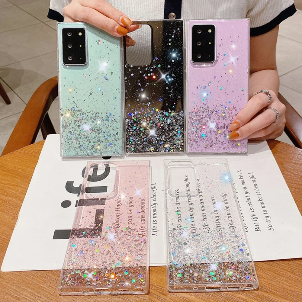 for Xiaomi Mi 14T 14 13 12 Pro Lite Redmi Note 13 12 11 Plus POCO F6 X6 Case Silver Foil Paillette Epoxy Cover Clear Shell Funda