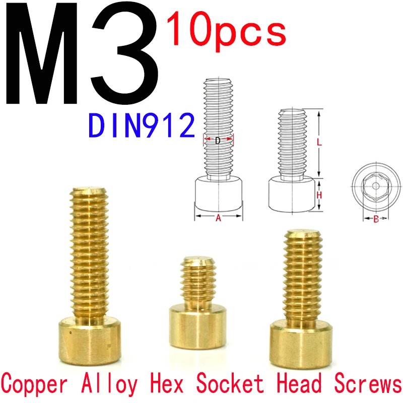 DIN912 M3 Copper Button Head Hex Screws High Conductivity Fasteners for RC Model Drone Frame
