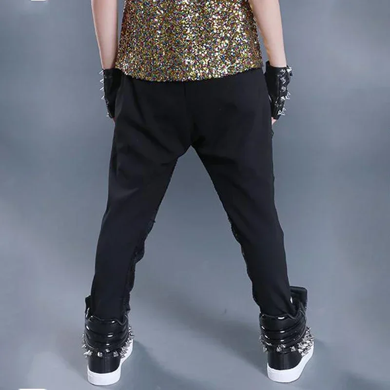 Hip Hop Kostüm Kinder Pailletten Harem Hosen Jungen Straße Tanzen Kleidung Kind Dance Jazz Outfits Bühne Leistung Tragen DNV11054