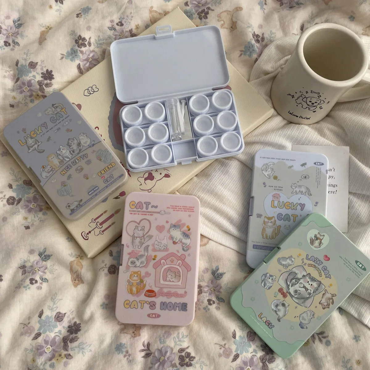 حاوية العدسات اللاصقة عالية الاستئناف البصري القطط طباعة صندوق العدسات اللاصقة علبة العدسات اللاصقة رائعة لتصحيح جمال السفر