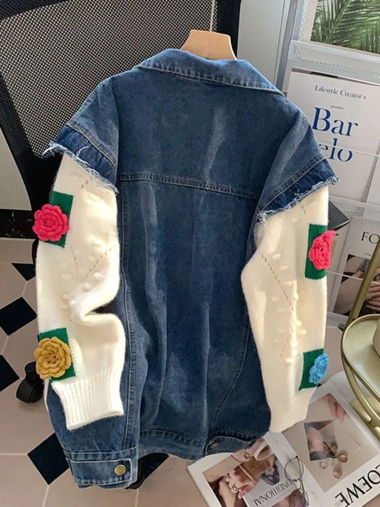 Denim Jacket Women Heavy Industry Embroidery European Spring Autumn 2022 Fashion Doll Collar Design Street Casual Denim Coat