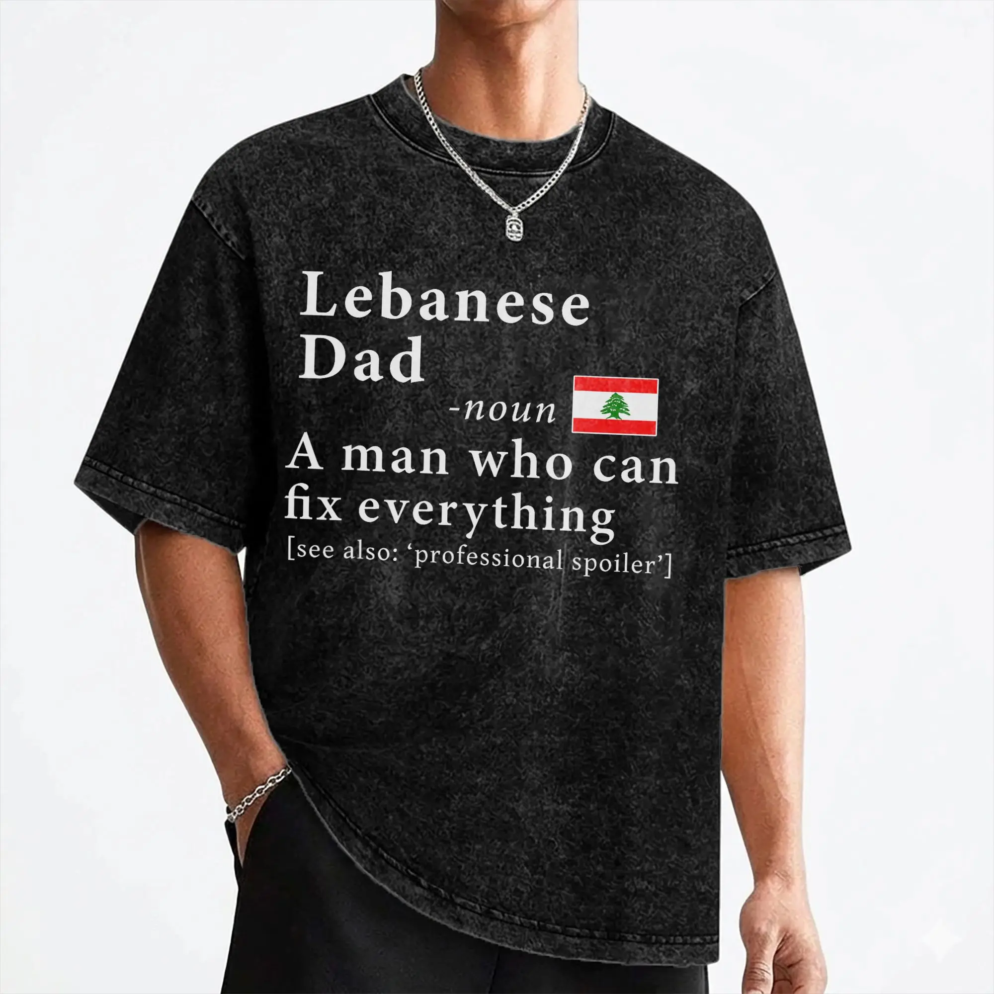 Lebanese Dad Definition Lebanon Flag T Shirts Washed Cotton T-Shirt Father's Day for Men Women Streetwear Summer Tee Shirt
