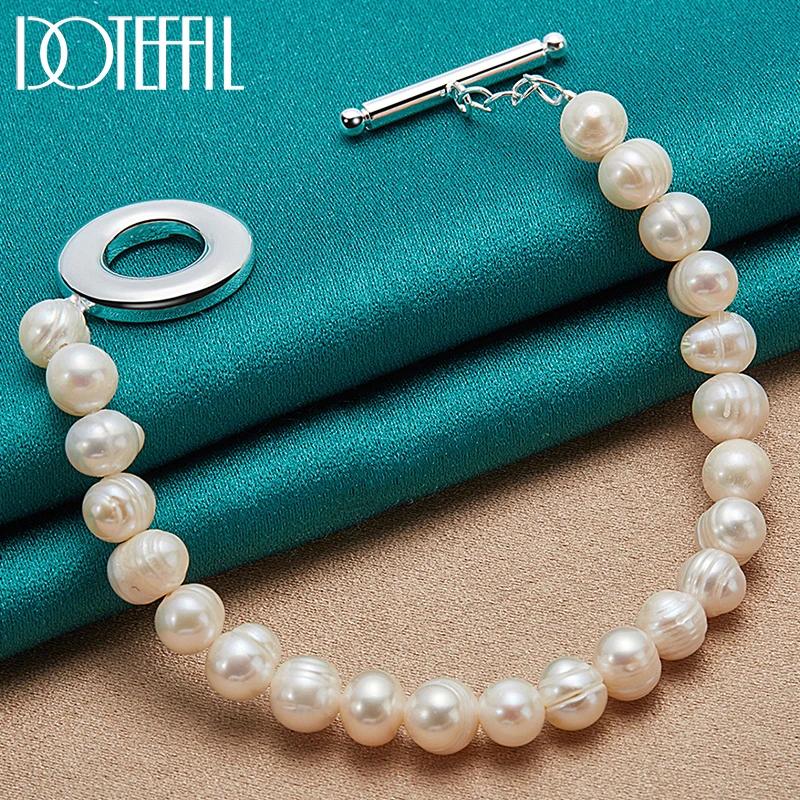 DOTEFFIL 925 Sterling Silver Natural White Freshwater Pearl Bracelet For Women Wedding Engagement Party Jewelry Christmas Gift