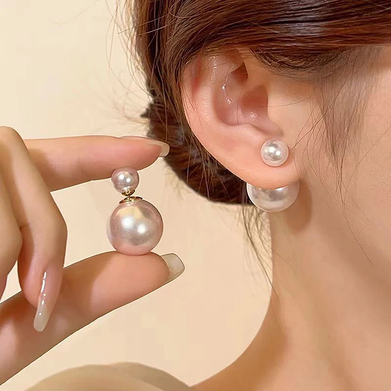 Mode doppelseitige große kleine Perle Ball Ohr stecker für Frauen Temperament Ohrringe elegante Damen Party Bankett Schmuck Geschenk