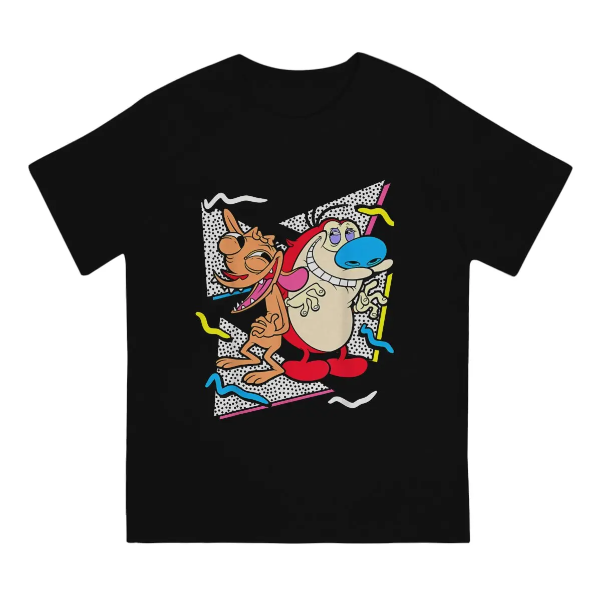 Funny Nickelodeon Ren And Stimpy T-Shirts Men Round Neck Pure Cotton T Shirt T-The Ren & Stimpy Show Cartoon Short Sleeve Tee