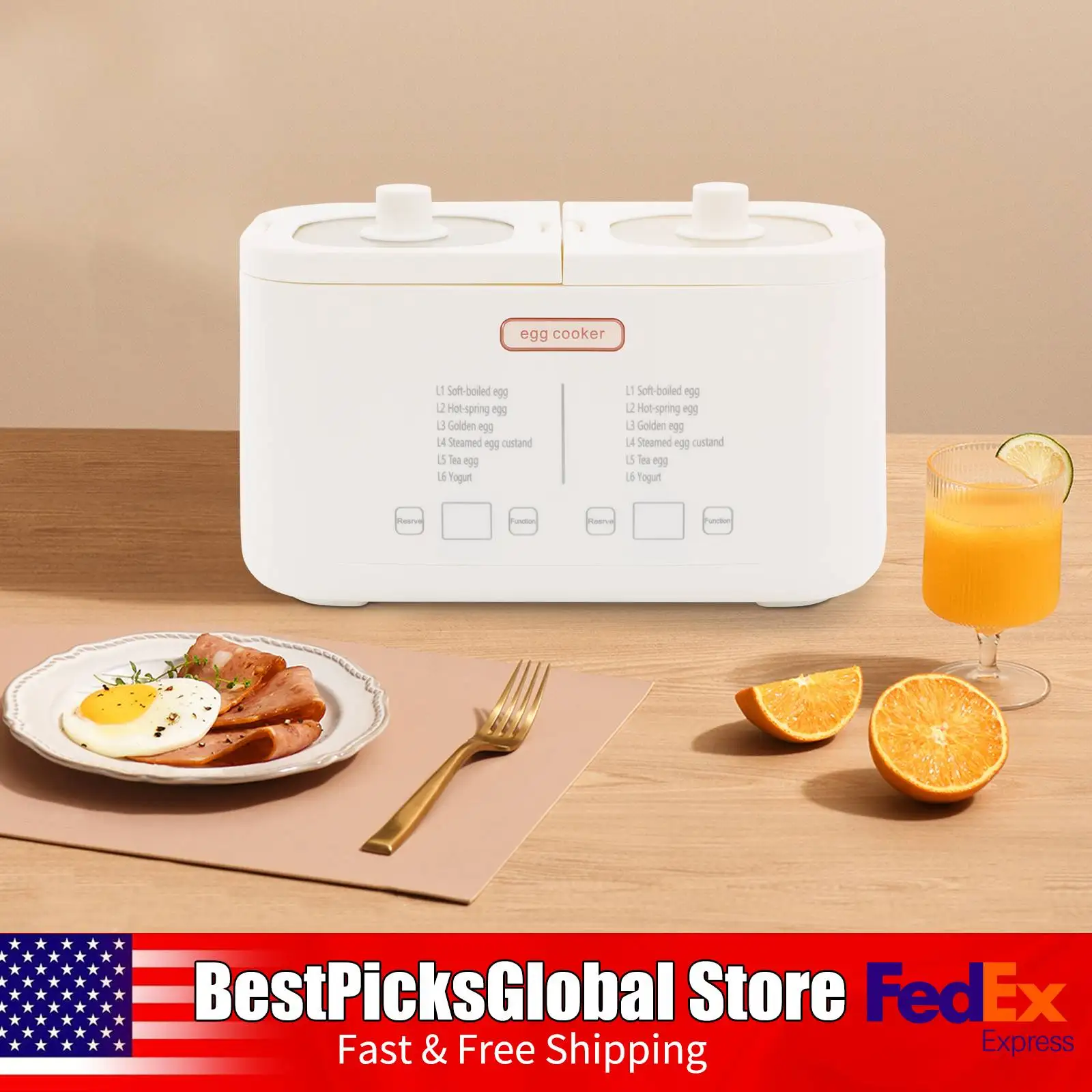 

550W Egg Cooker with Stainless Steel Bowl, Portable 6 Modes Dual Pot Egg Boiler for Breakfasts, Outdoor Picnics 110V