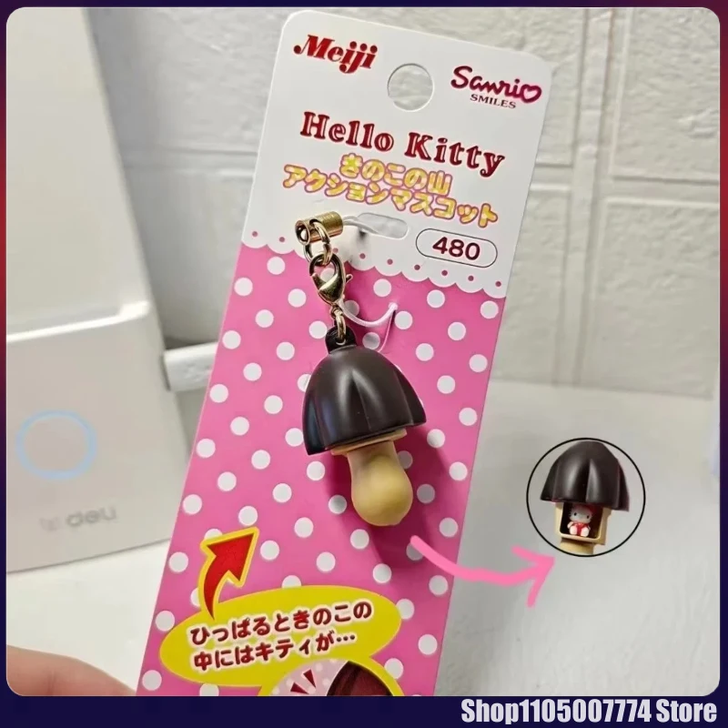 Llaveros Colgantes de Resina Japonesa con Diseño de Hongo de Chocolate y Hello Kitty, Colgante para Bolsos, Juguetes Kawaii Vintage, Regalo Festivo para Niñas