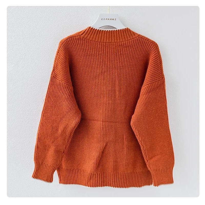 سترة محبوكة جديدة للنساء مع بلوزة بلون سادة فضفاضة وكسول #3