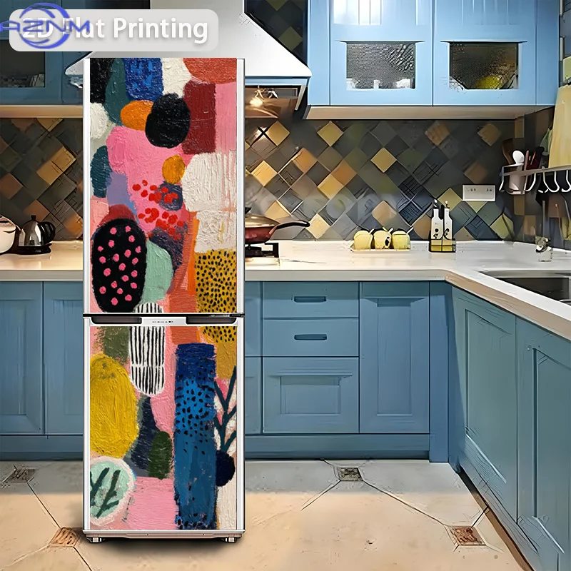 2D Flat Printing 1pc Refrigerator Sticker 60×180cm, Colorful Geometric Paradise Themed Design, Self-Adhesive Refrigerator Stic