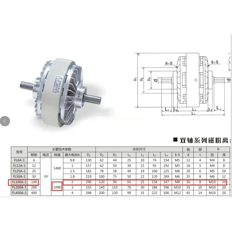 FL100A-1 100NM Double Shaft Slitting Printing Machine Clutch