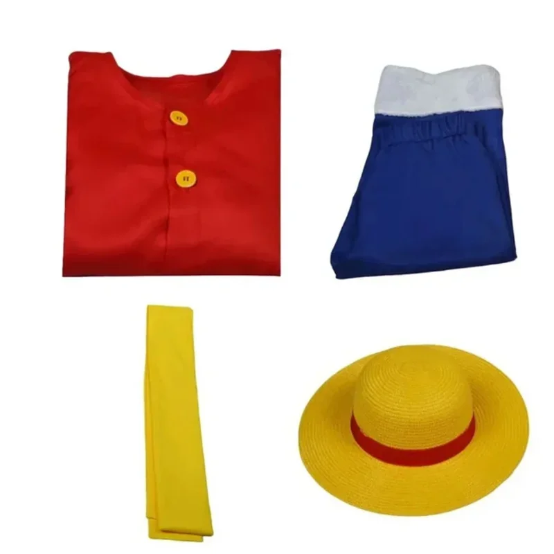 Anime Luffy kostiumy Cosplay Monkey D garnitury Cosplay kapelusze Halloween dla kobiet mężczyzn dzieci Cos najlepsze spodnie prezenty