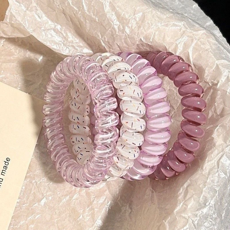 20Pcs Transparent Dot Pattern Telephone Wire Hair Ties Random Mixed Color Elastic Hair Rings for Ladies Daily Use - view 3