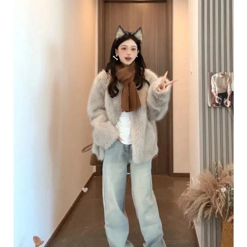 لونين تقليد فرو الثعلب المرأة الفراء المتكاملة معطف قصير الراقية صديقة للبيئة نماذج الشتاء النسائية الجديدة