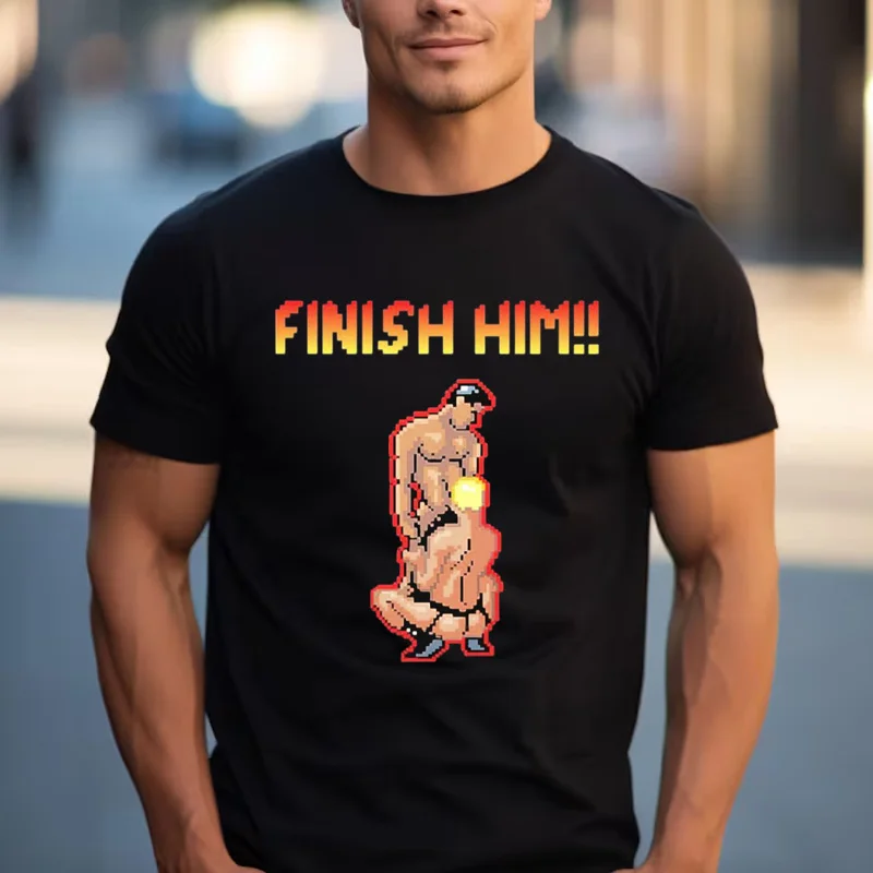 Finish Him LGBT Pride Cotton T Shirt Funny Gamer Meme Graphic Unisex Crew Neck Gaming Party Streetwear Tee