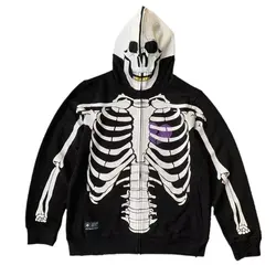 Y2k Fashion Zip Up Hoodie Halloween Skull Theme Pullover Hoodies Oversized Sweatshirt Punk Harajuku Sweatshirt Oversized Top