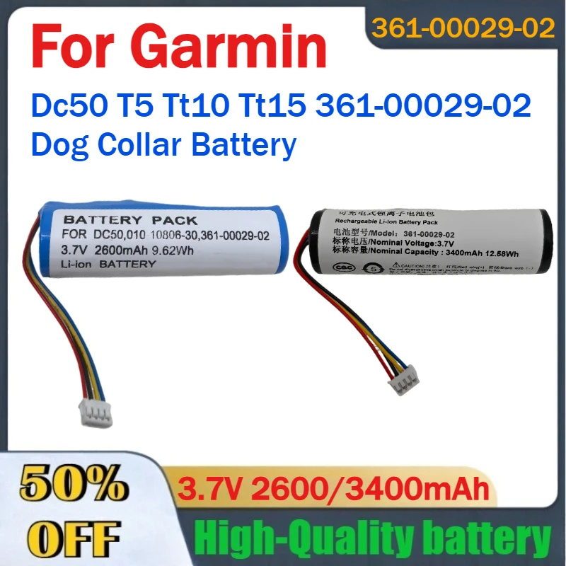 

3.7V 2600mAh 3400mAh 361-00029-02 Li-Ion Battery for Garmin Dc50 T5 Tt10 Tt15 Dog Collar Batteries