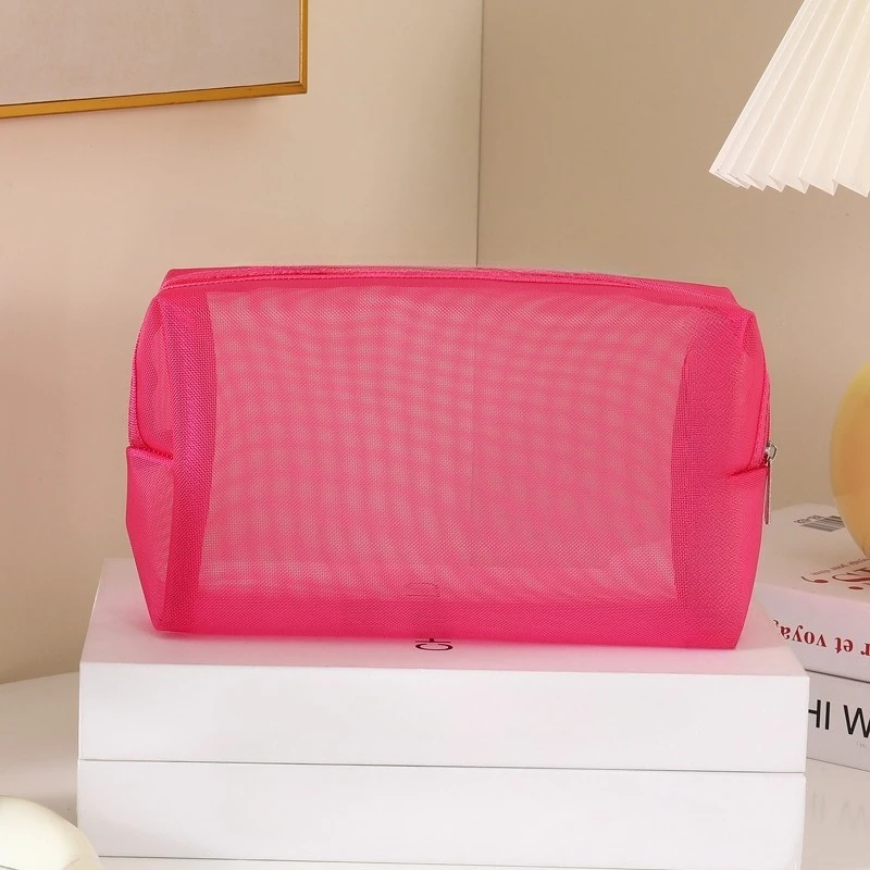 

Mesh Cosmetic Bag Box Shaped Toiletry Organizer Nylon Zipper Makeup Storage Bag for Women