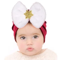 Novo bowknot recém-nascido chapéu de veludo infantil crianças macio arco peludo turbante bonés com floco de neve strass centro do bebê meninas headwear