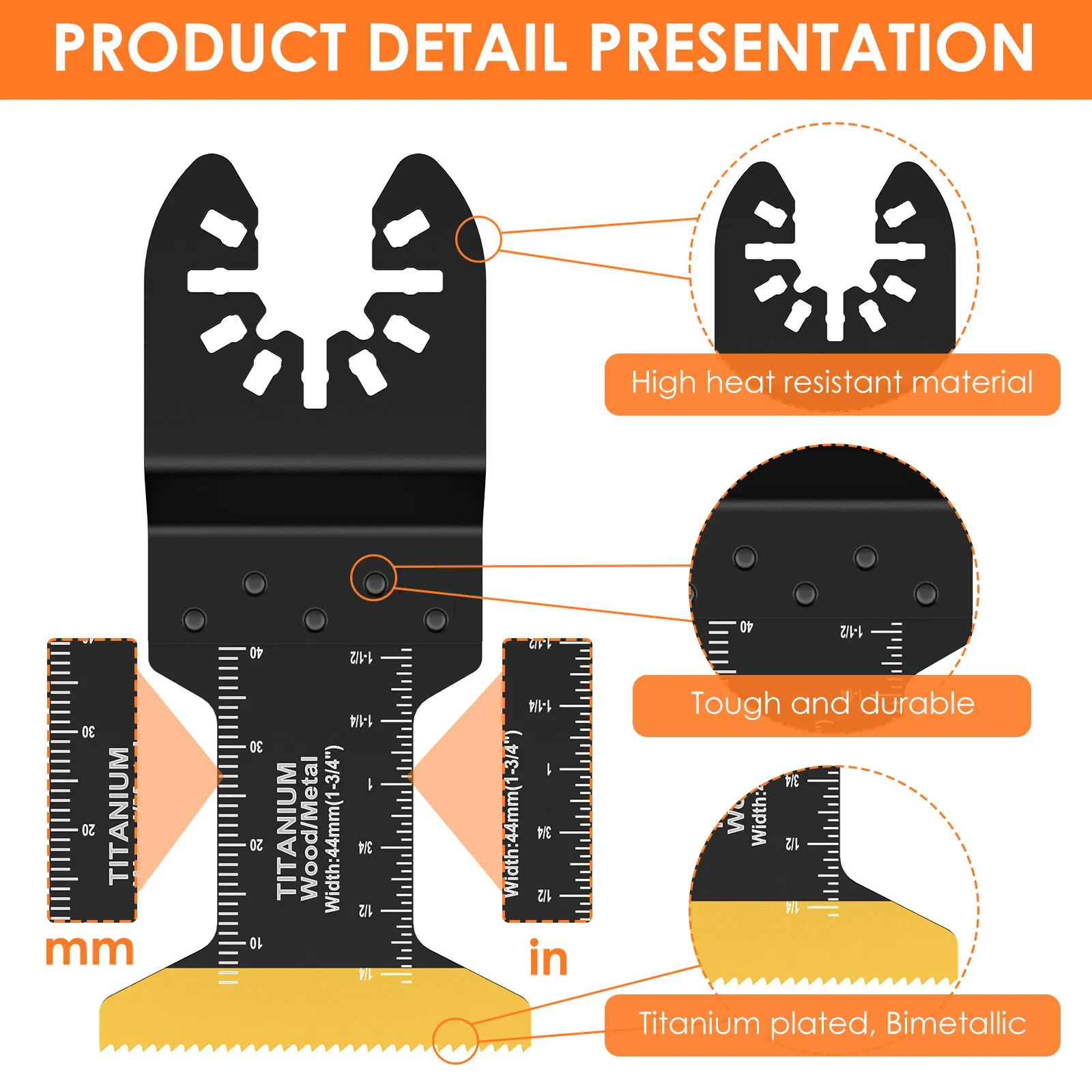 Multipurpose Titanium Bi-Metal Oscillating Saw Blade Universal Semi-Circle Cutting Multitool Blades with 3 Spacer Adapters