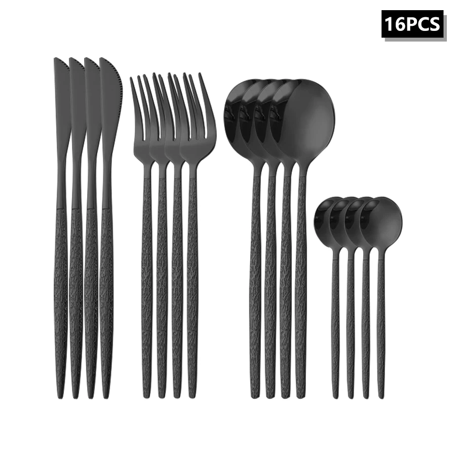 4/6/16/24pcs Stainless steel black cutlery set Crack handle Portuguese style cutlery set Suitable for family hotel restaurant