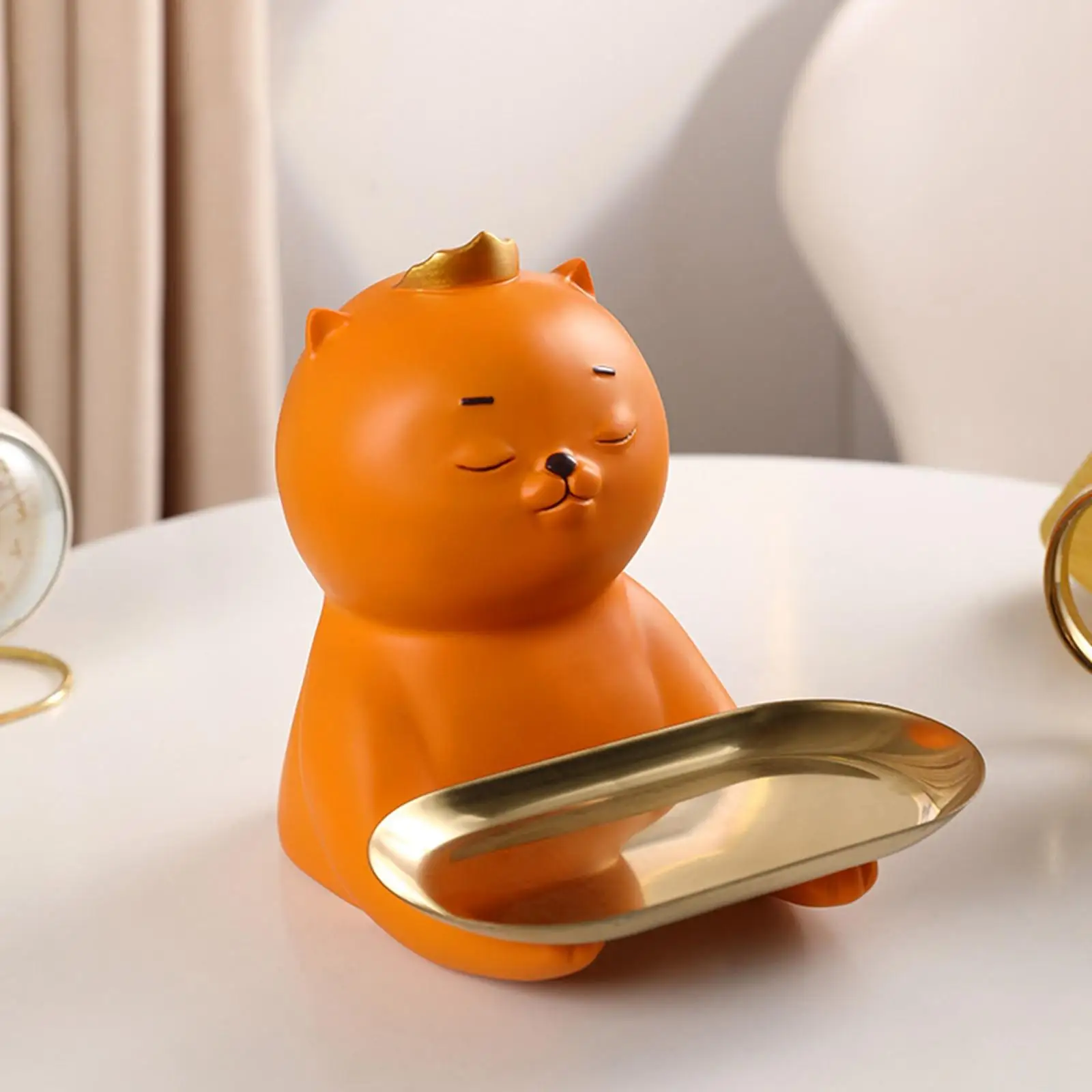 Cat Statue Storage Tray Resin Kitten Sculpture Entryway Bedroom Decor