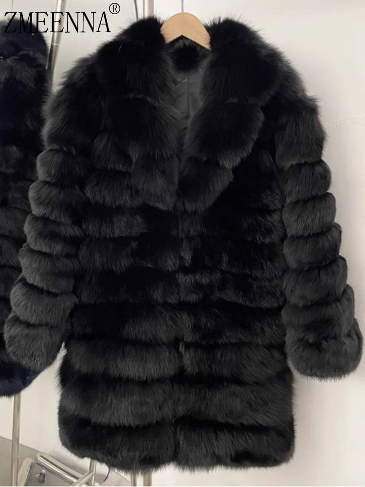 

ZMEENNA Luxurious Black Faux Fur Winter Coat For Women Stylish Long Sleeve Outerwear With Fluffy Texture Elegant ZM3600