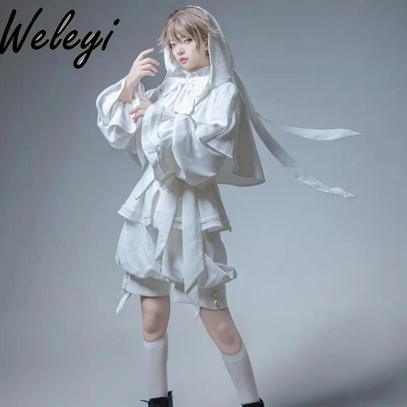 Sweet Cool Lolita Rabbit Ears Hooded Coat Female 2024 Autumn New Retro Cute Long Sleeve Jackets for Women Puffer Shorts Pants