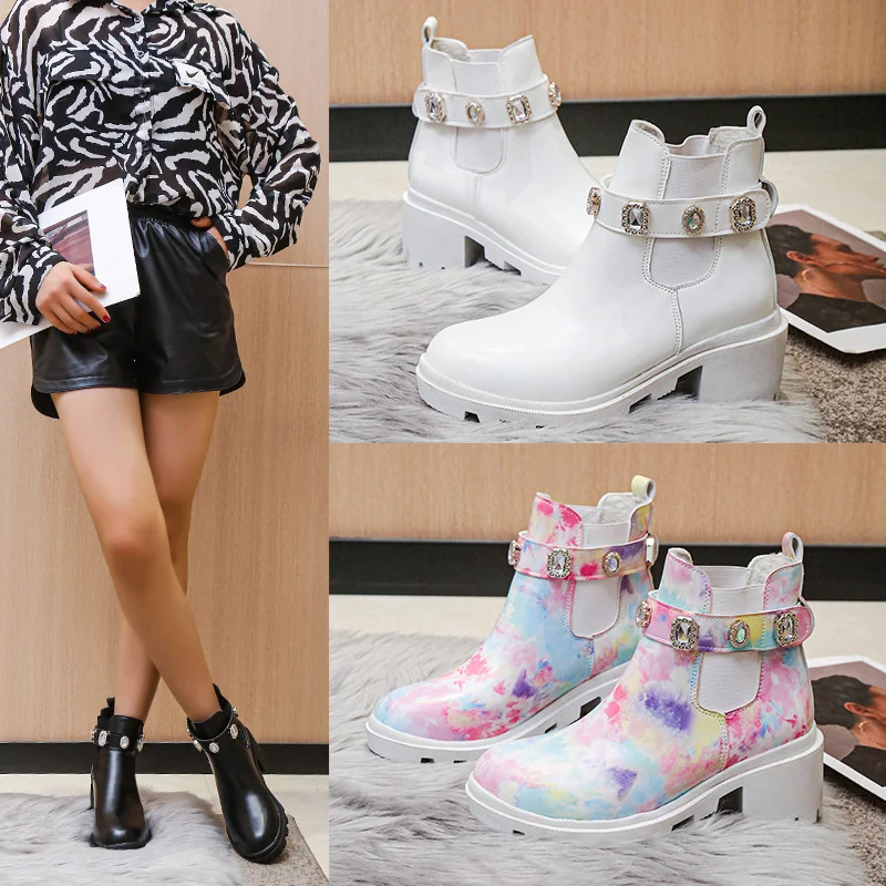 

2023 New Women Ankle Boots Rhinestone Slip On Platform Women's Booties Spring Autumn Shoes For Women