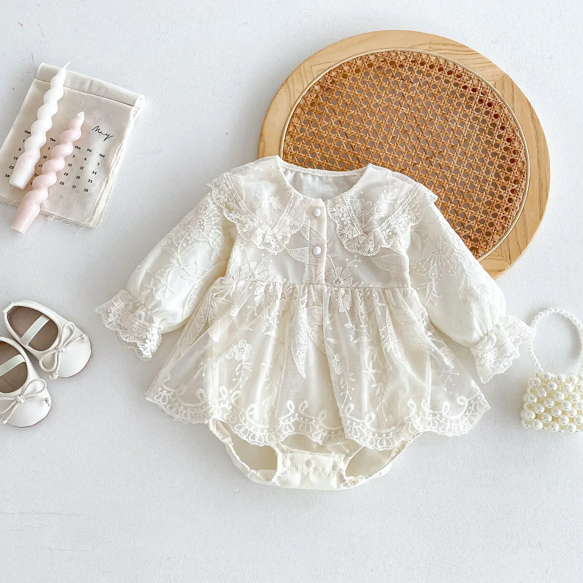 Lace Patchwork Girl's One Piece Clothes Princess Dress 4357  Baby Girl's Romper Skirt Autumn 2025