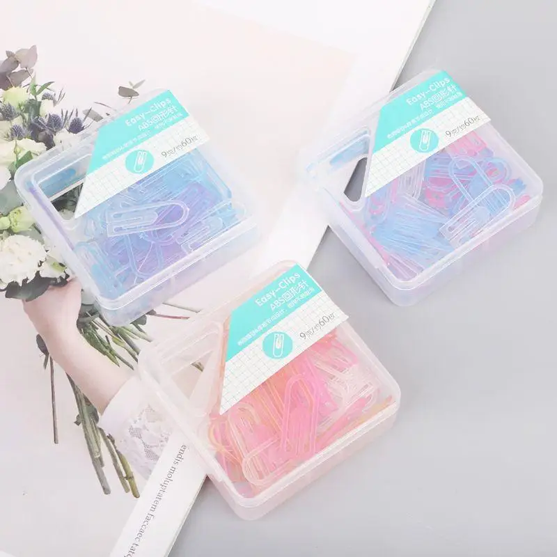 W89C 60pcs Small Mini Paperclip Candy Color Clear Stactory Scinder Clip Table