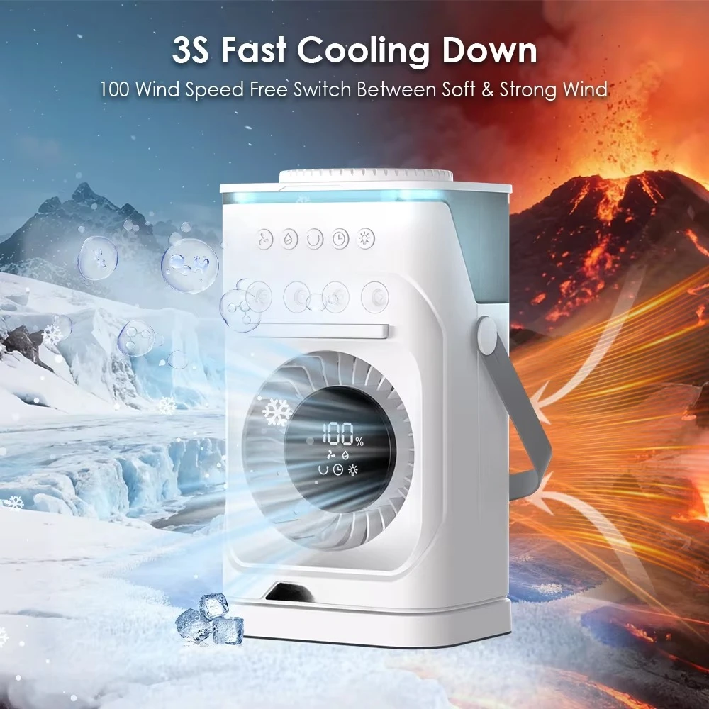Lightweight small cold mist fan, with humidification function, dual airflow, rechargeable, suitable for RV/car/outdoor use