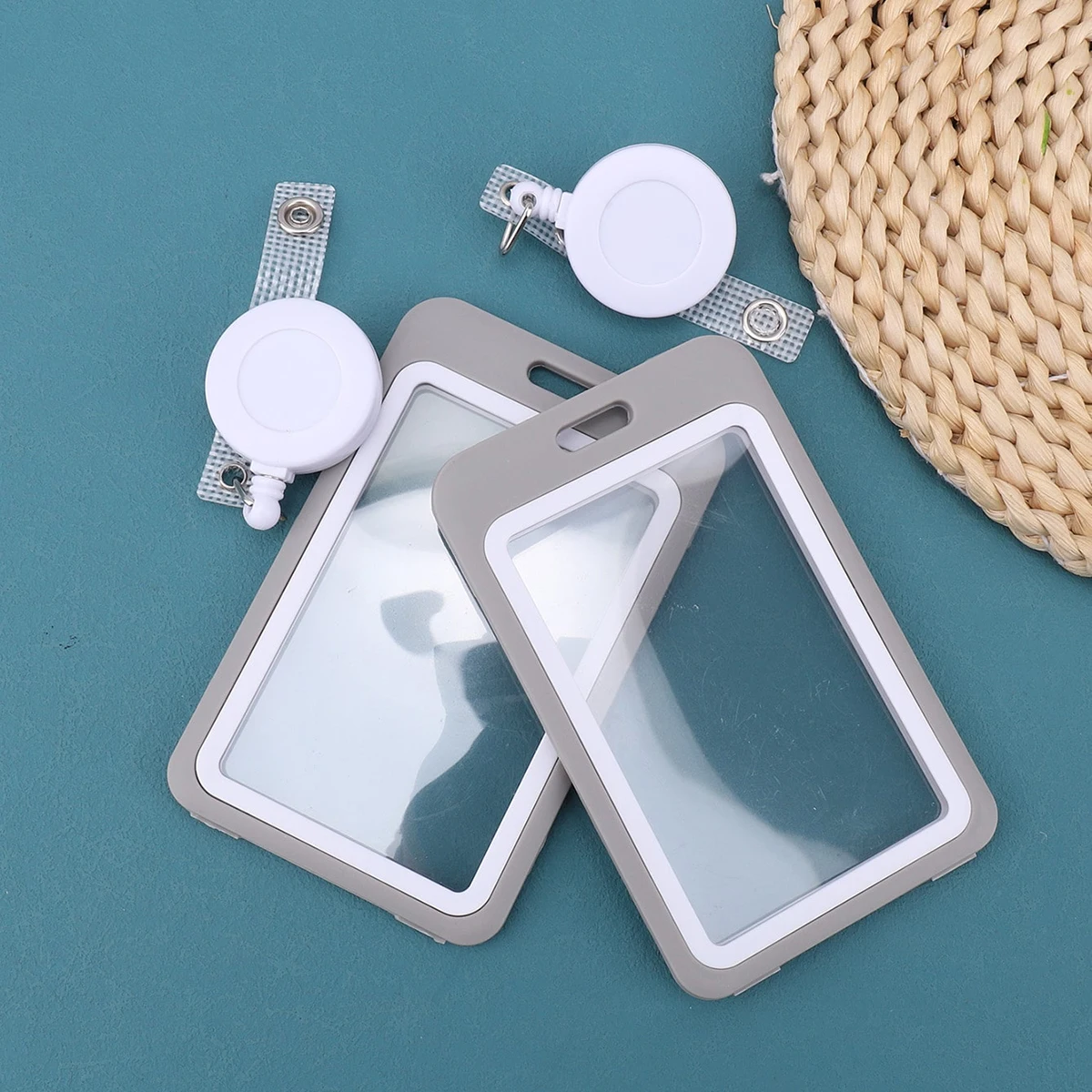 Retractable Badge Lanyard, Plastic ID Card Holder, Badge Reel for Work, School, Nurses, Staff, Students, Transparent Frosted