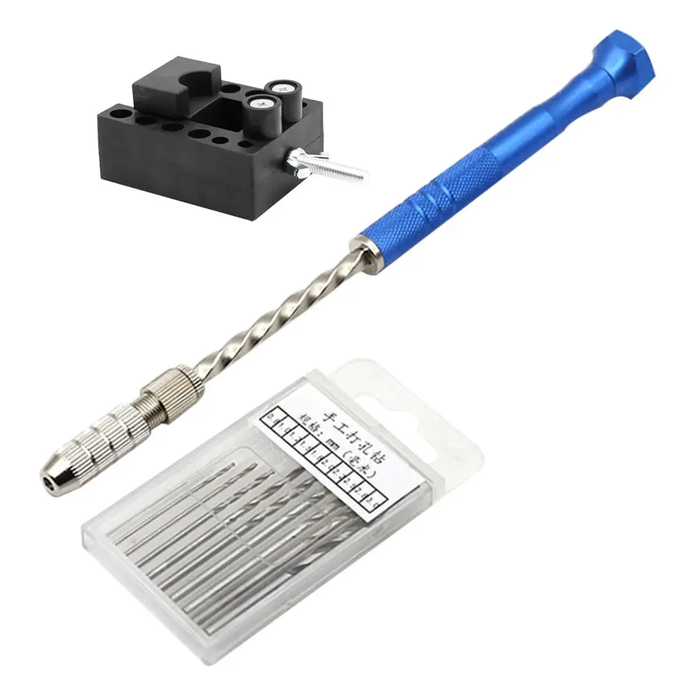 

1Set Multifunction Hand Drill Set Semi-Automatic Punch Tool with 10 Drill Bits 0.5-3.2mm Bench Vise Carving Carving DIY Driller