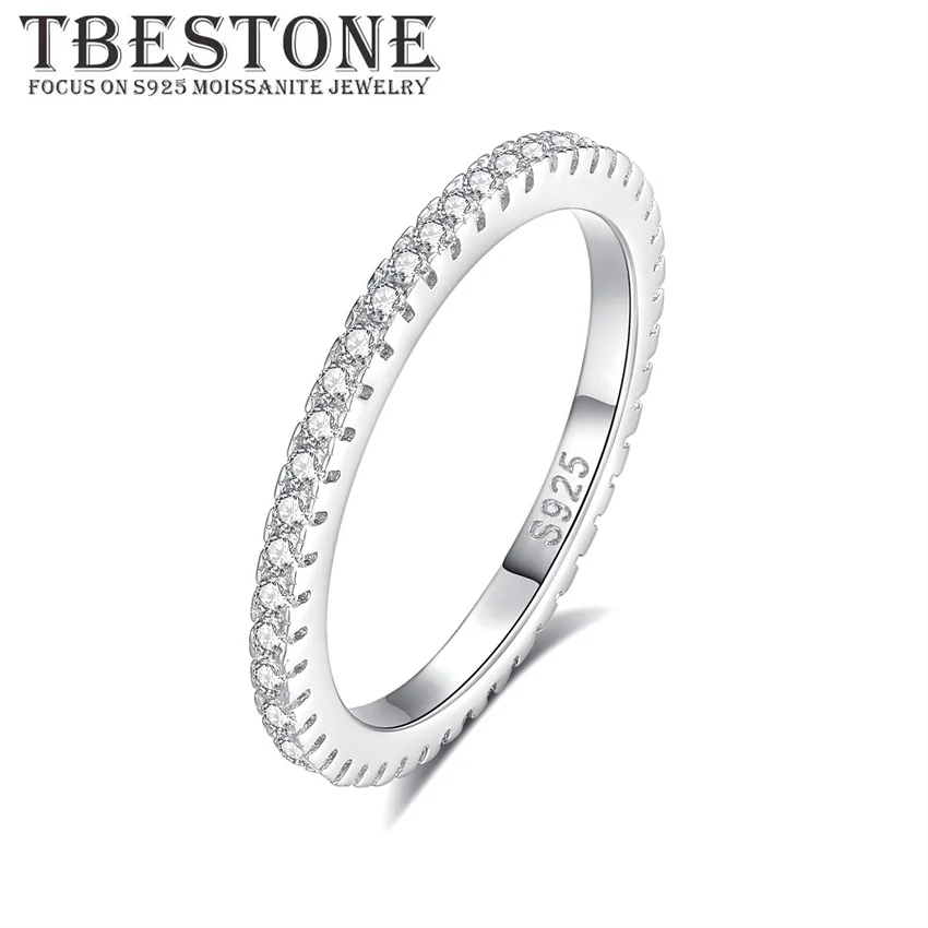 Tbestone 1.2mm Moissanite Eternity Band Ring For Women Lab Grown Diamond Jewelry Pass Pen Tester 925 Sterling Silver Thin Rings