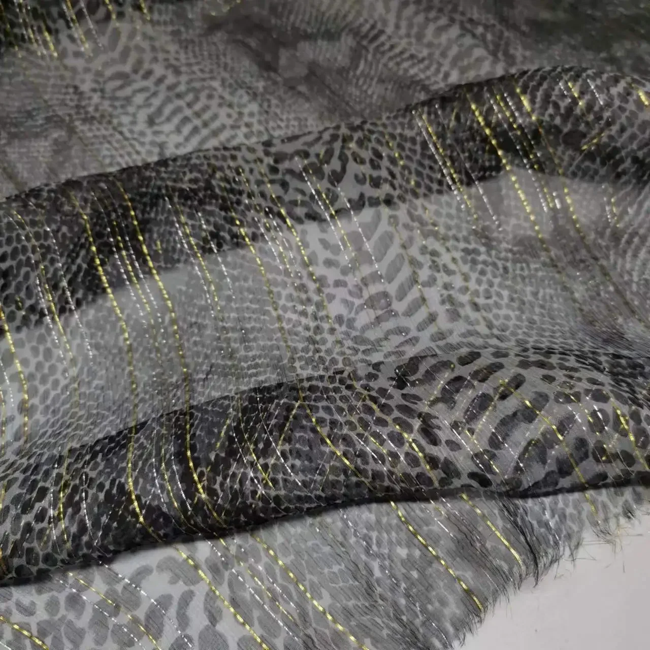 Silk Georgette Fabric Soft Snake Skin 6mm Metallic Jacquard Sexy Wild Dress Scarf Material