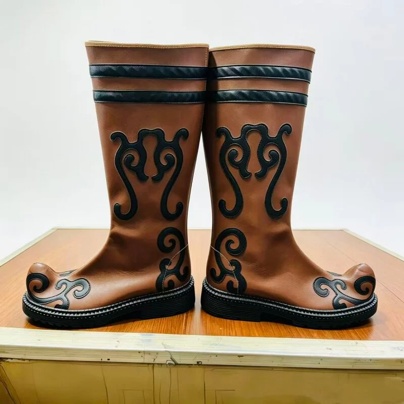 Brown Ethnic Dance Performance Boots For Mongolian And Tibetan Dancers Men's Stage Performance High-top Ethnic Minority Shoes