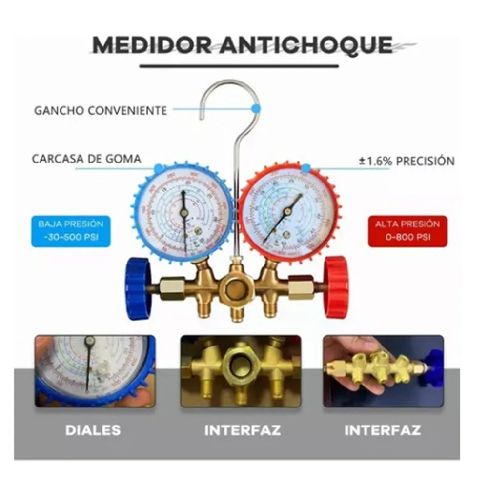 Alloy Manifold Gauge Set Quick Coupler 3-Color Hoses AC Diagnostic Manifold Gauge Set Universal With Metal Hanging Hook