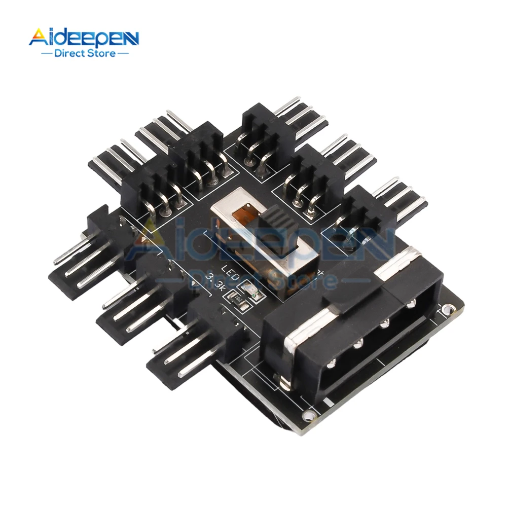 1 to 8 Way Splitter Cooler Cooling Fan Hub 3pin 12V Power Socket PCB Adapter 2 Level Speed Control PC Computer 4PIN/SATA Adapter