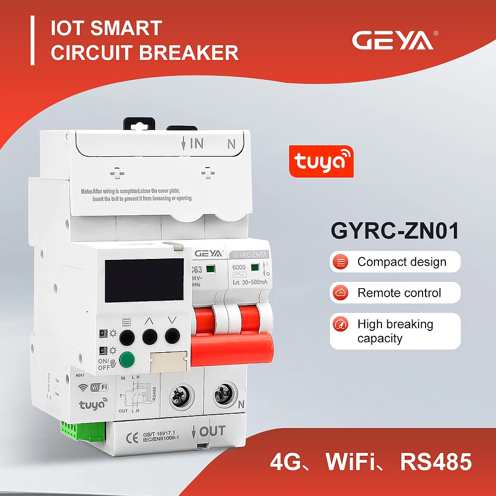 GEYA GYRC-ZN01 2P/32A Wifi Circuit Breaker Smart  Single Phase Remote Control 63 Amp Miniature Circuit Breaker Wifi