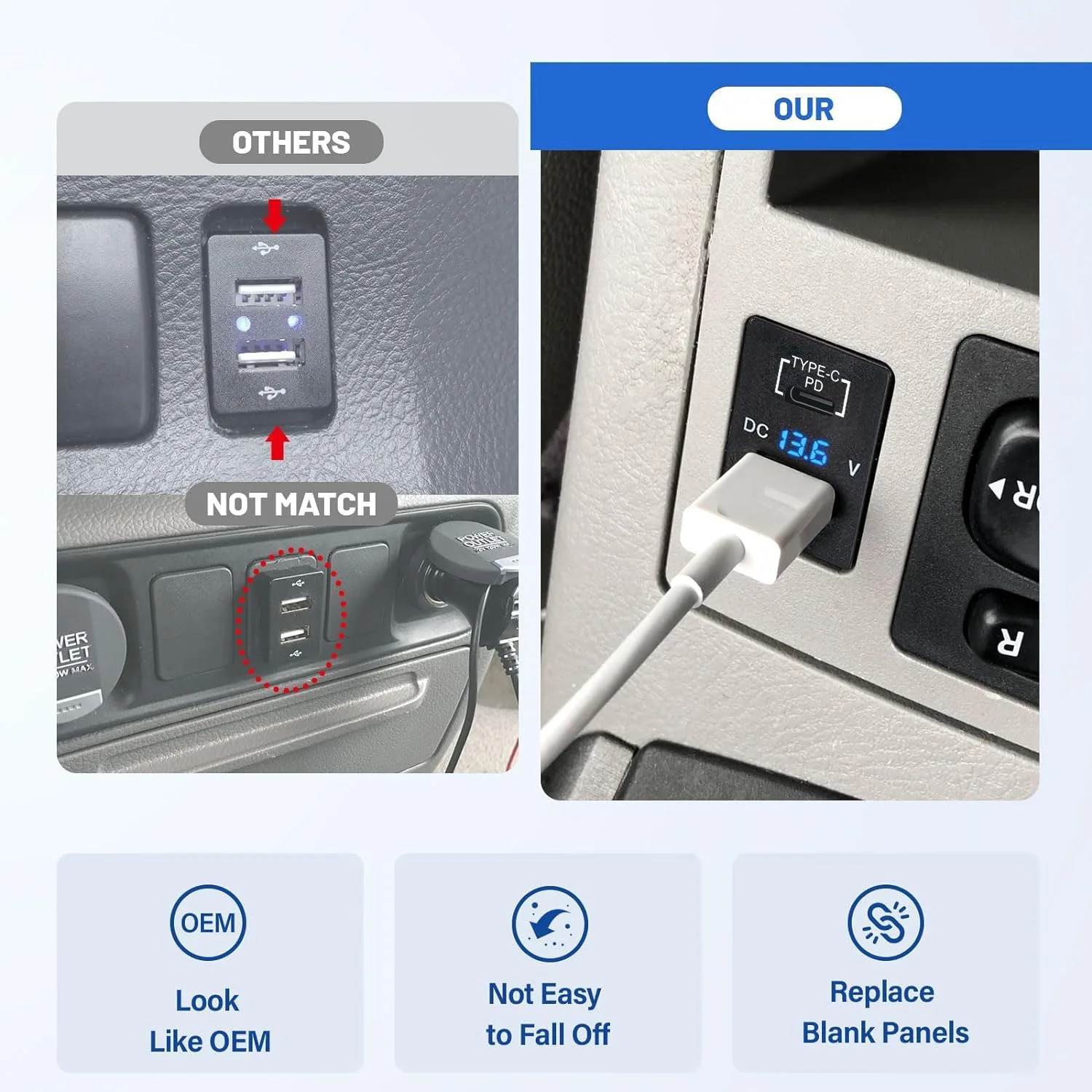 12/24 فولت شحن سريع 3.0 و PD USB C شاحن سيارة المقبس محول الطاقة مع الفولتميتر LED الرقمي لمركبات تويوتا